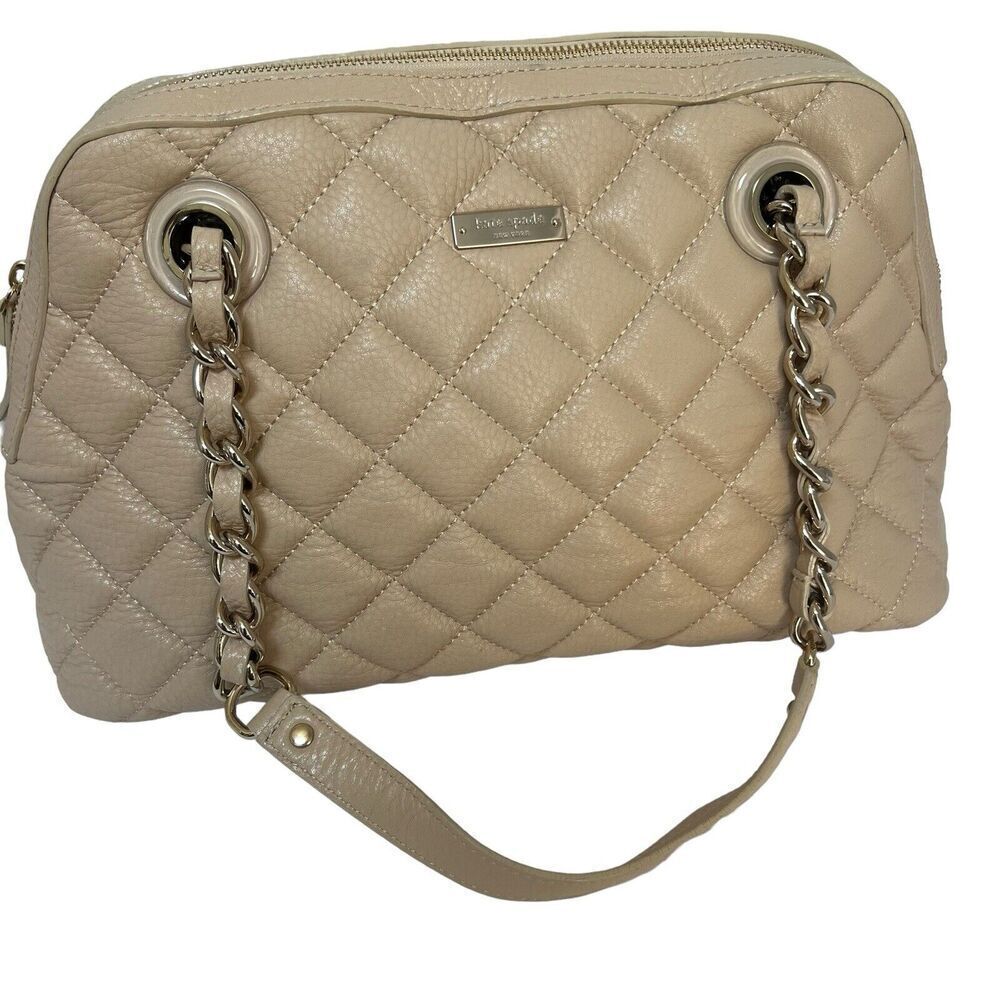 Kate Spade Georgina Gold Coast Tan Cream Quilted Leather Satchel Bag Chain Bag